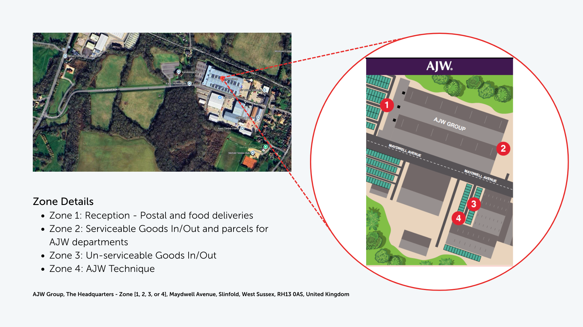 AJW Group headquarters zone map